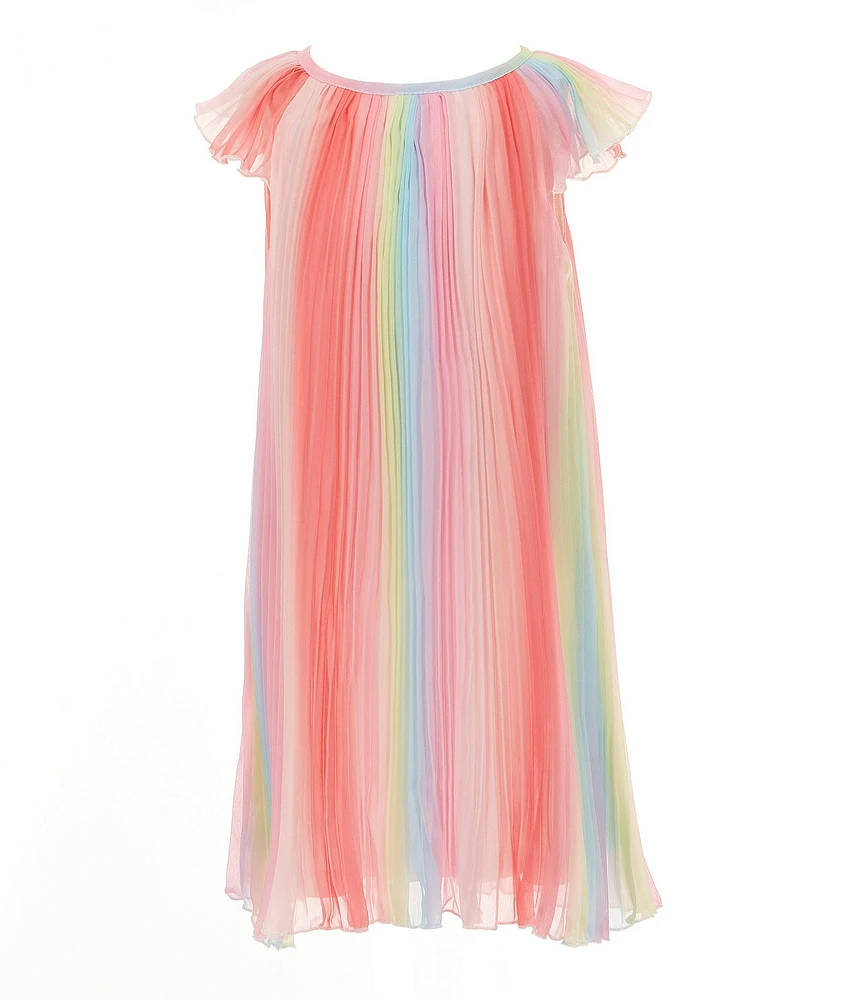 Rare Editions Little Girls Flutter-Sleeve Striped Ombre Chiffon Shift Dress