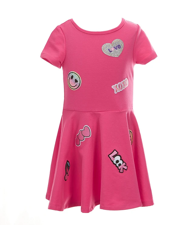 Rare Editions Little Girls Short-Sleeve Patch-Detailed Fit-And-Flare Dress  at CoolSprings Galleria in Franklin, TN