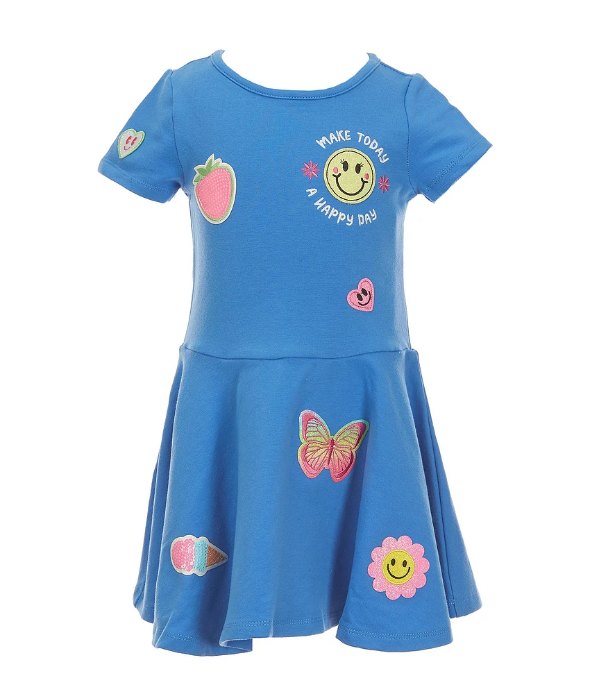 Rare Editions Little Girls Short-Sleeve Patchwork Drop-Waist Dress
