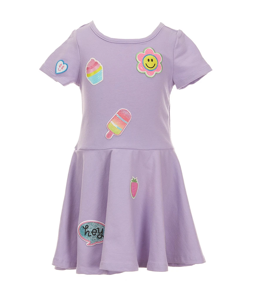 Rare Editions Little Girls Short-Sleeve Sweets Patchwork Drop-Waist Dress