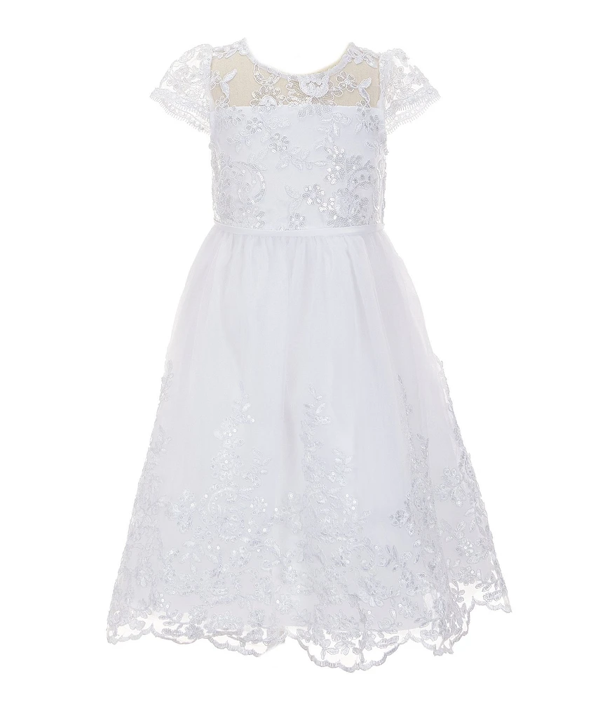 Chantilly Place Little Girls Short Sleeve Sequin-Embellished Embroidered Fit & Flare Dress