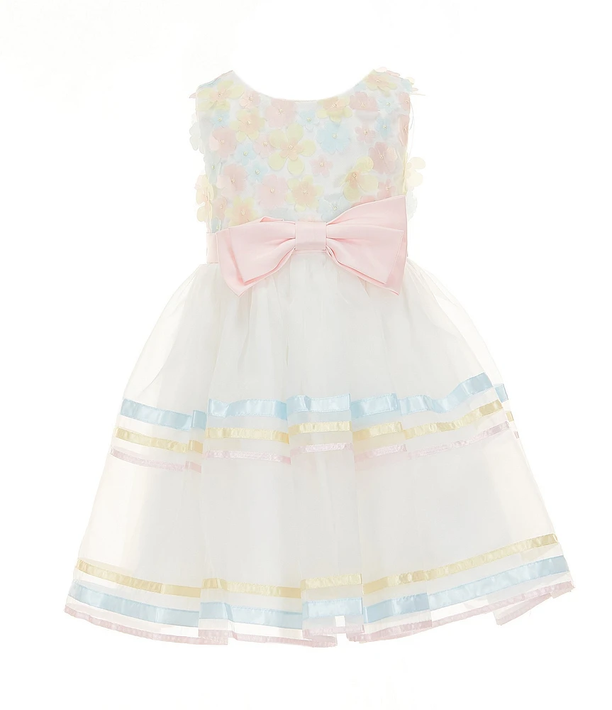 Rare Editions Little Girls Sleeveless Floral-Applique-Bodice/Satin-Ribbon-Accented Organza Skirted Fit-And-Flare Dress
