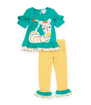 Rare Editions Little Girls Zebra-Applique Tunic Top & Coordinating Ruffle-Hem Leggings 2-Piece Set