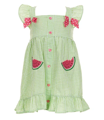 Rare Editions Little Girls Flutter-Sleeve Watermelon-Appliqued Empire-Waist Dress