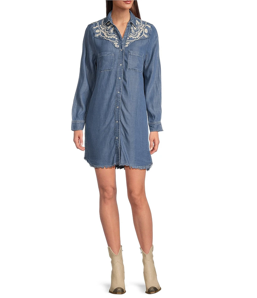 Reba Arizona Point Collar Long Sleeve Button Front Shirt Dress