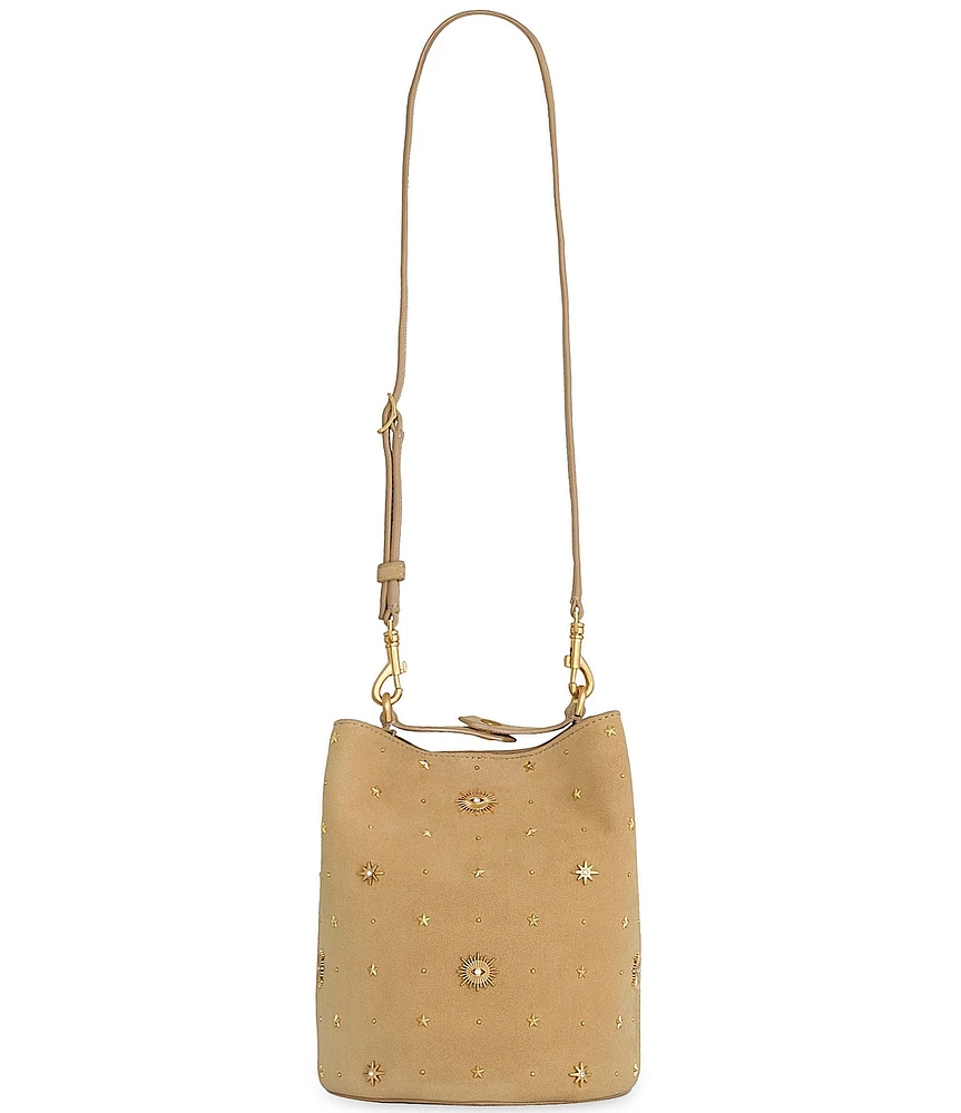 REBECCA MINKOFF Suede Evil Eye Studded Bucket Bag
