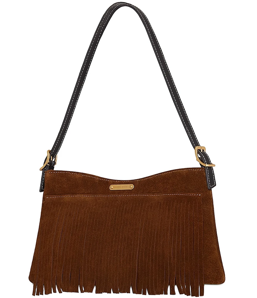 REBECCA MINKOFF Suede Fringe Baguette Shoulder Bag