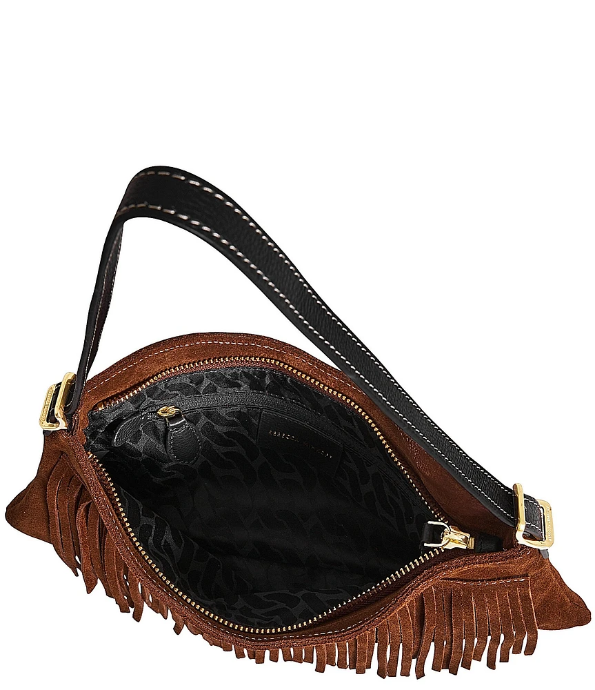 REBECCA MINKOFF Suede Fringe Baguette Shoulder Bag