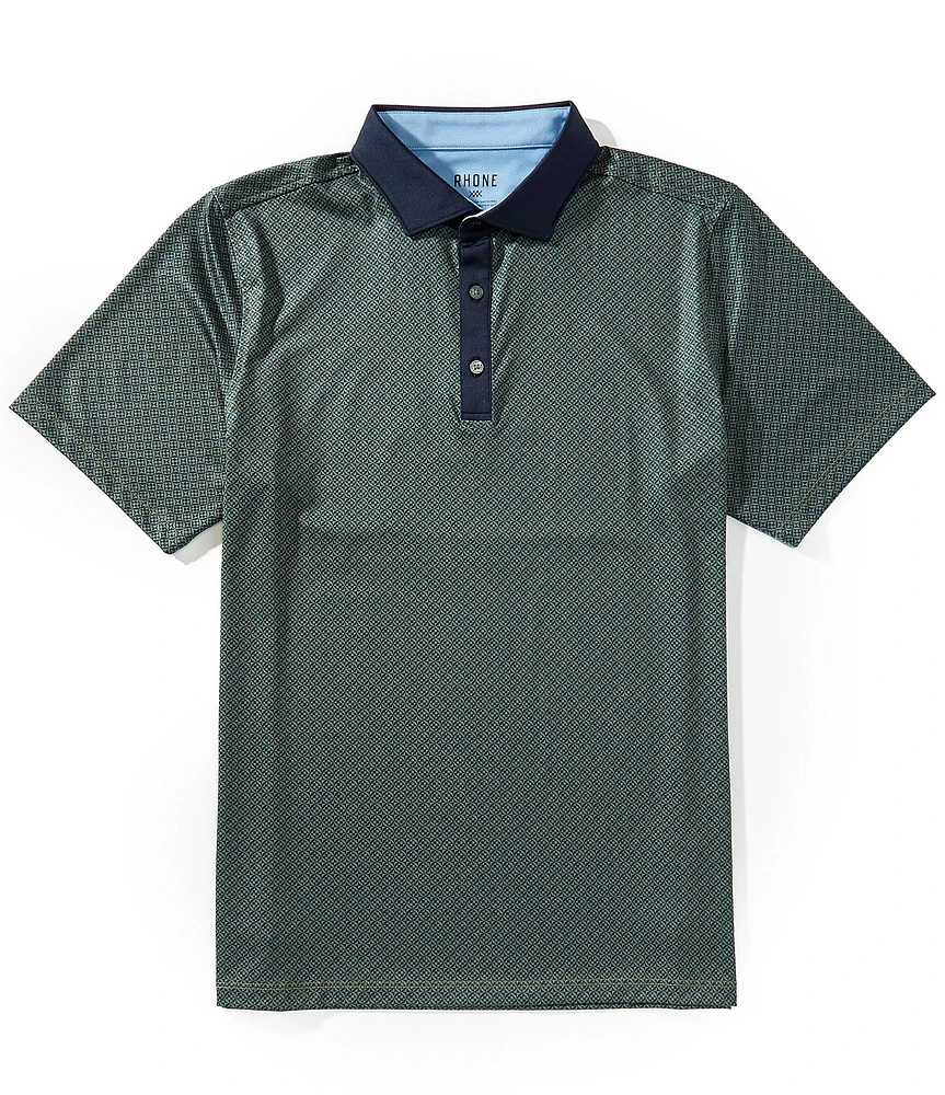 RHONE Golf Sport Circle Geo Print Performance Stretch Short Sleeve Polo Shirt