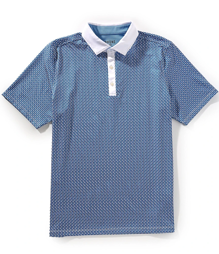 RHONE Performance Stretch Golf Sport Mini Geo Print Short Sleeve Polo Shirt