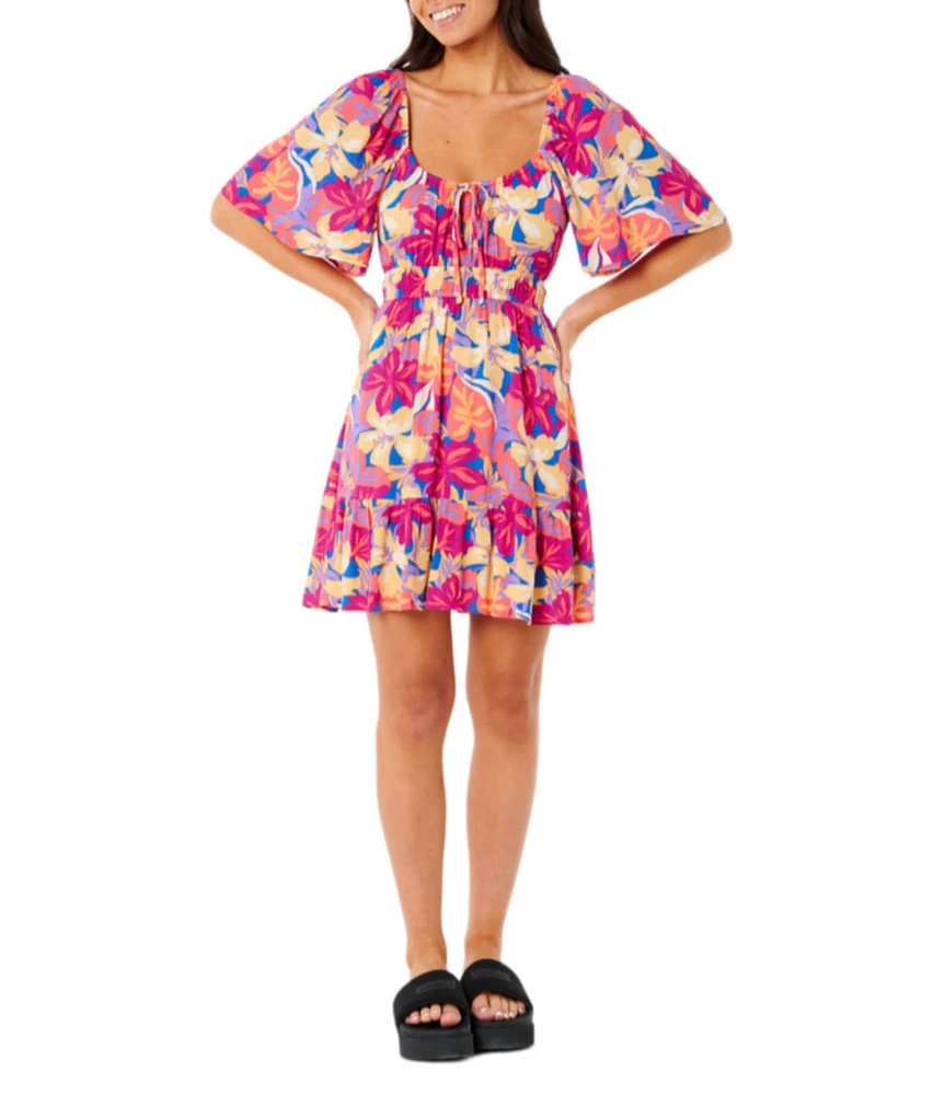 Rip Curl Es Vedra Short Sleeve Floral Mini Dress