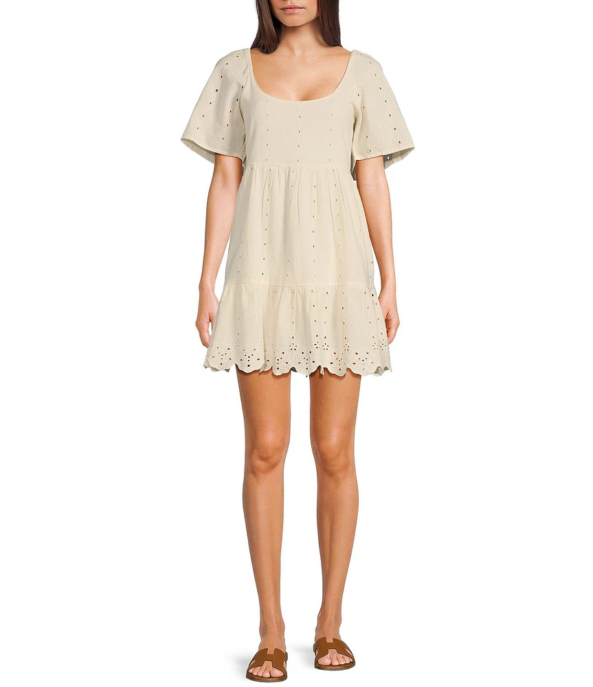 Rip Curl San Carlos La Joya Short Sleeve Linen Blend Babydoll Mini Dress