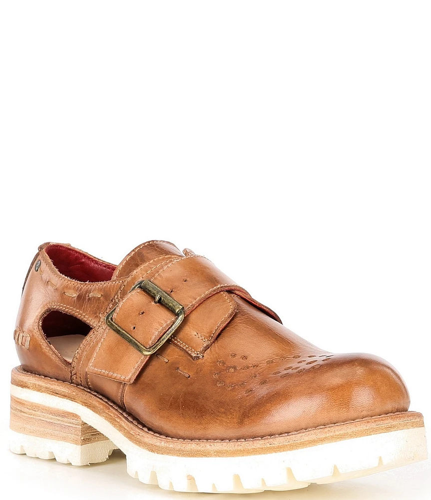 Bed Stu Dagny Perforated Leather Block Heel Mary Janes