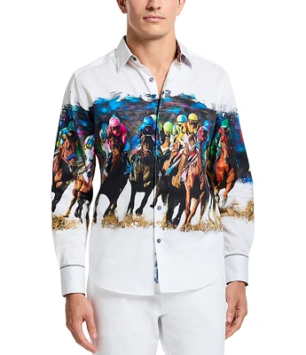 Robert Graham Derby Day Graphic Printed Stretch Long Sleeve Woven Shirt