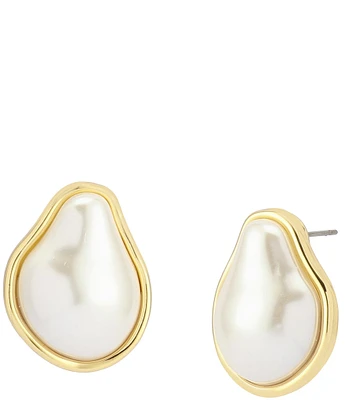 Robert Lee Morris Soho Pearl Sculpted Button Drop Earrings