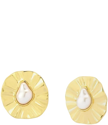 Robert Lee Morris Soho Textured Coin Pearl Sculpted Button Clip-On Earrings