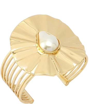 Robert Lee Morris Soho Textured Coin Pearl Sculpted Cuff Bracelet