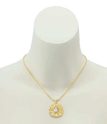 Robert Lee Morris Soho Textured Coin Pearl Sculpted Short Pendant Necklace