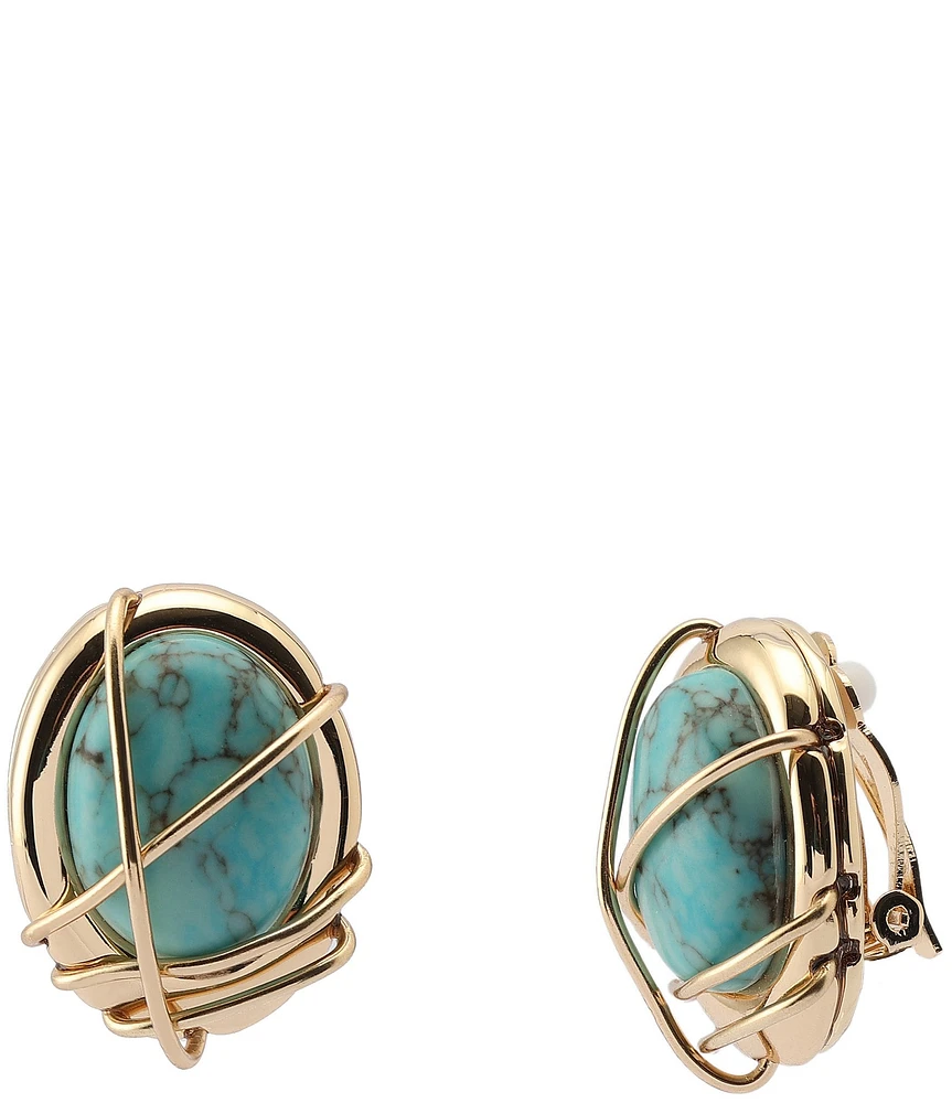 Robert Lee Morris Soho Turquoise Stone Button Clip Drop Earrings