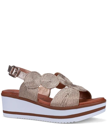 Ron White Pippin Raffia Leather Wedge Sandals
