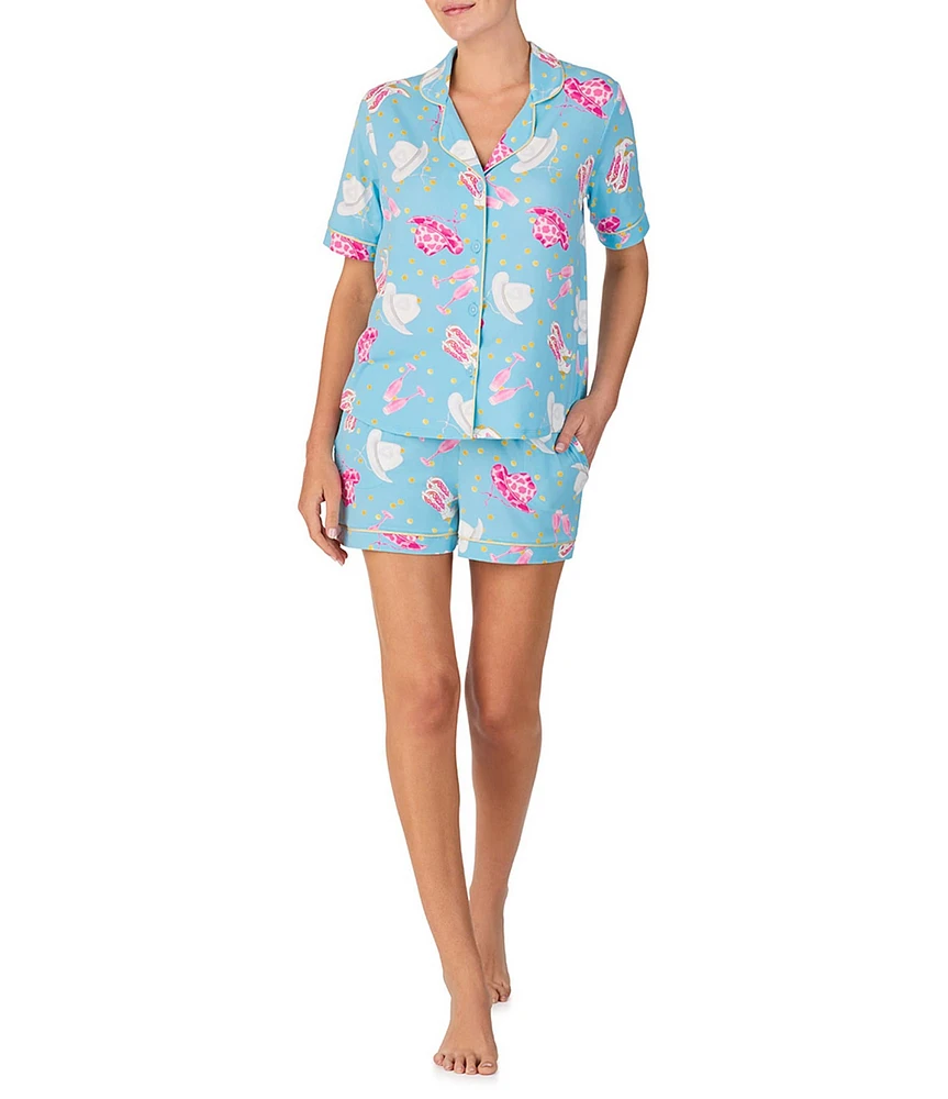 Room Service Lola Short Sleeve Notch Collar Cozy Jersey Lasso in Love Print Shorty Bridal Pajama Set
