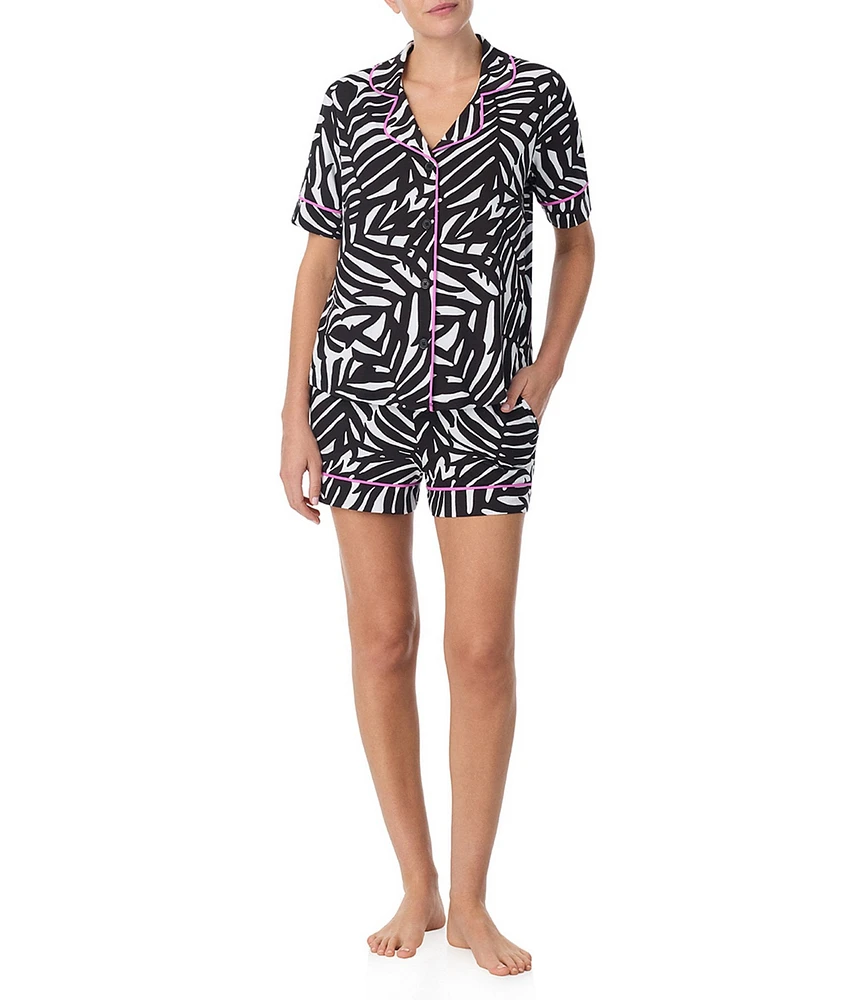 Room Service Printed Short Sleeve Notch Collar Cozy Knit Shorty Pajama Set