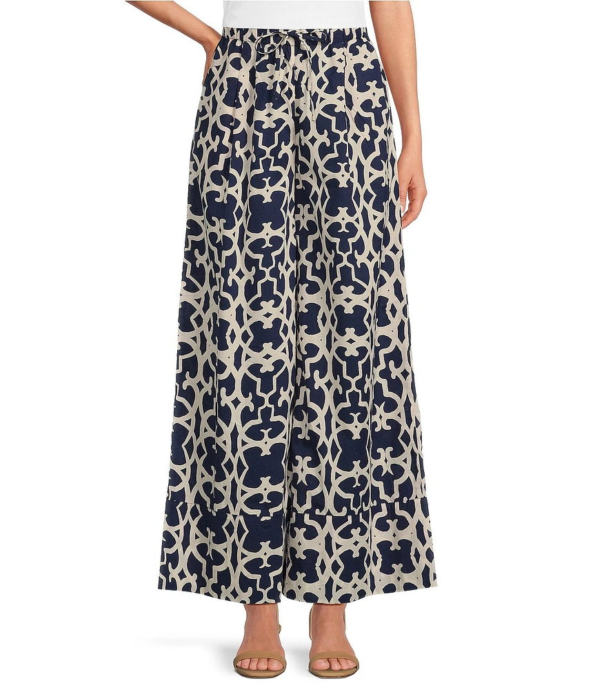 Ro's Garden Nico Printed Woven Tie Waist Wide Leg Pants