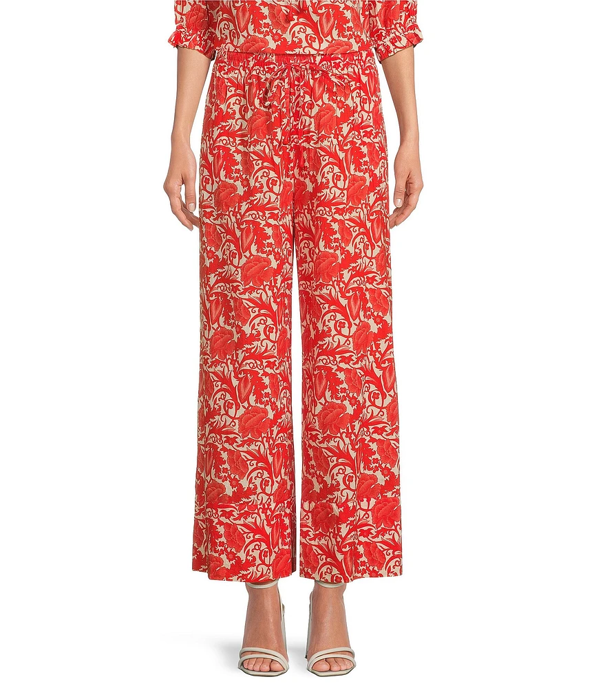 Ro's Garden Nico Woven Floral Print Elastic Waist Drawstring Pull-On Pants