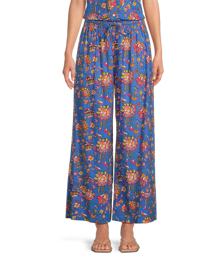 Ro's Garden Nico Woven Floral Print Tie Waist Pull-On Pants