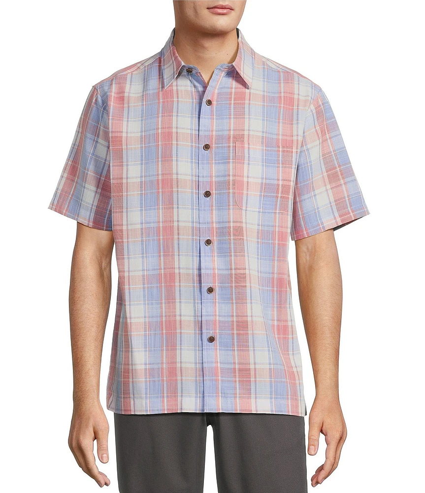 Roundtree & Yorke Big & Tall Short Sleeve Plaid Polynosic Sport Shirt
