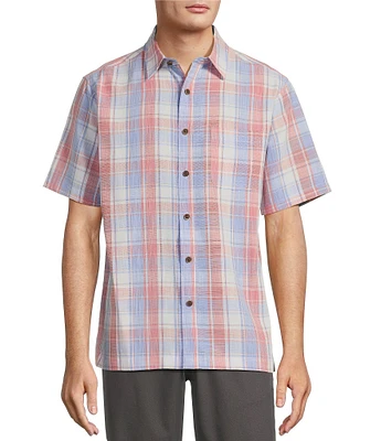 Roundtree & Yorke Big & Tall Short Sleeve Multi Plaid Polynosic Sport Shirt