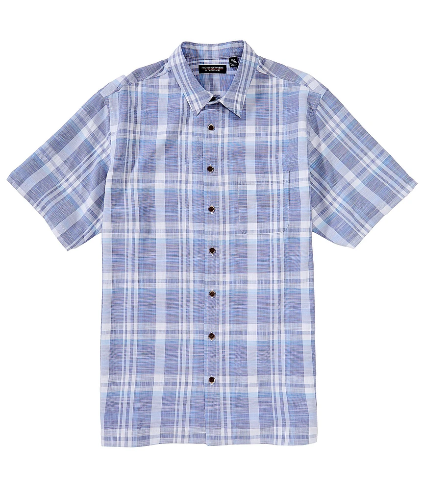 Roundtree & Yorke Big & Tall Short Sleeve Large Plaid Polynosic Sport Shirt
