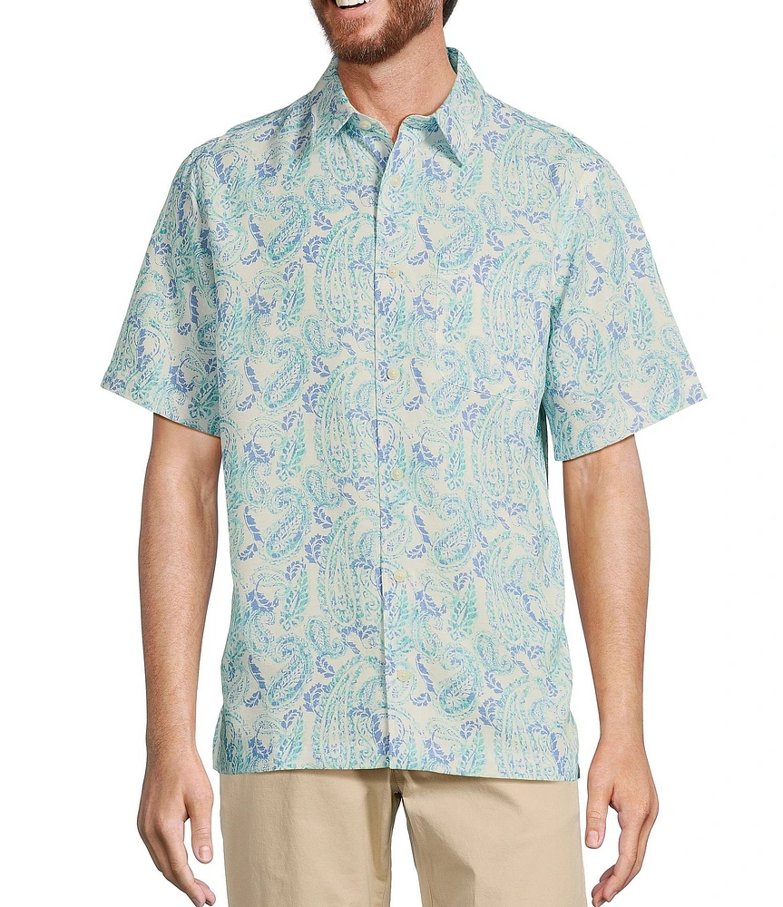 Roundtree & Yorke Big & Tall Short Sleeve Paisley Print Hangout Sport Shirt