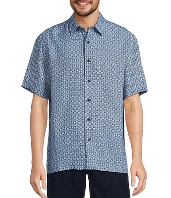 Roundtree & Yorke Big & Tall Short Sleeve Shell Print Polynosic Jacquard Sport Shirt
