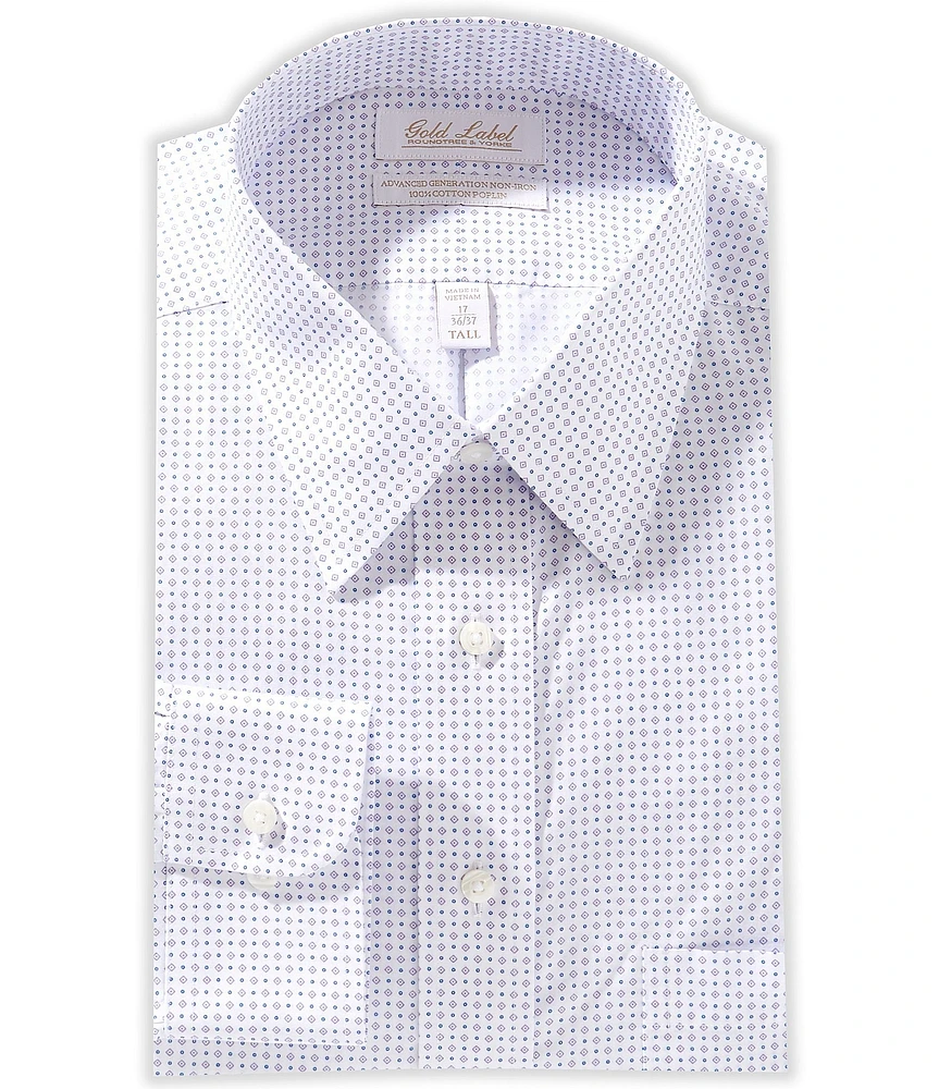 Roundtree & Yorke Gold Label Classic Fit Point Collar Diamond Print Dress Shirt