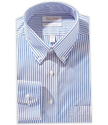 Roundtree & Yorke Gold Label Fitted Non-Iron Point Collar Poplin Stripe Dress Shirt