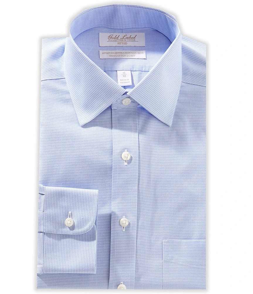 Roundtree & Yorke Gold Label Fitted Non-Iron Spread Collar Checkered Print Textured Dress Shirt
