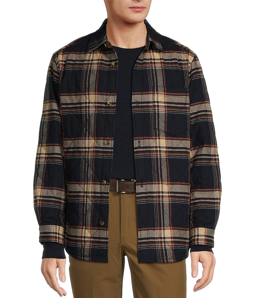Roundtree & Yorke Long Sleeve Quilted Dark Plaid Shirt Jacket