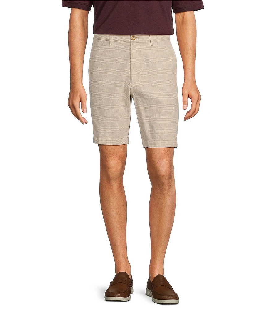 Roundtree & Yorke Luxury Linen 9#double; Flat Front Glen Plaid Shorts