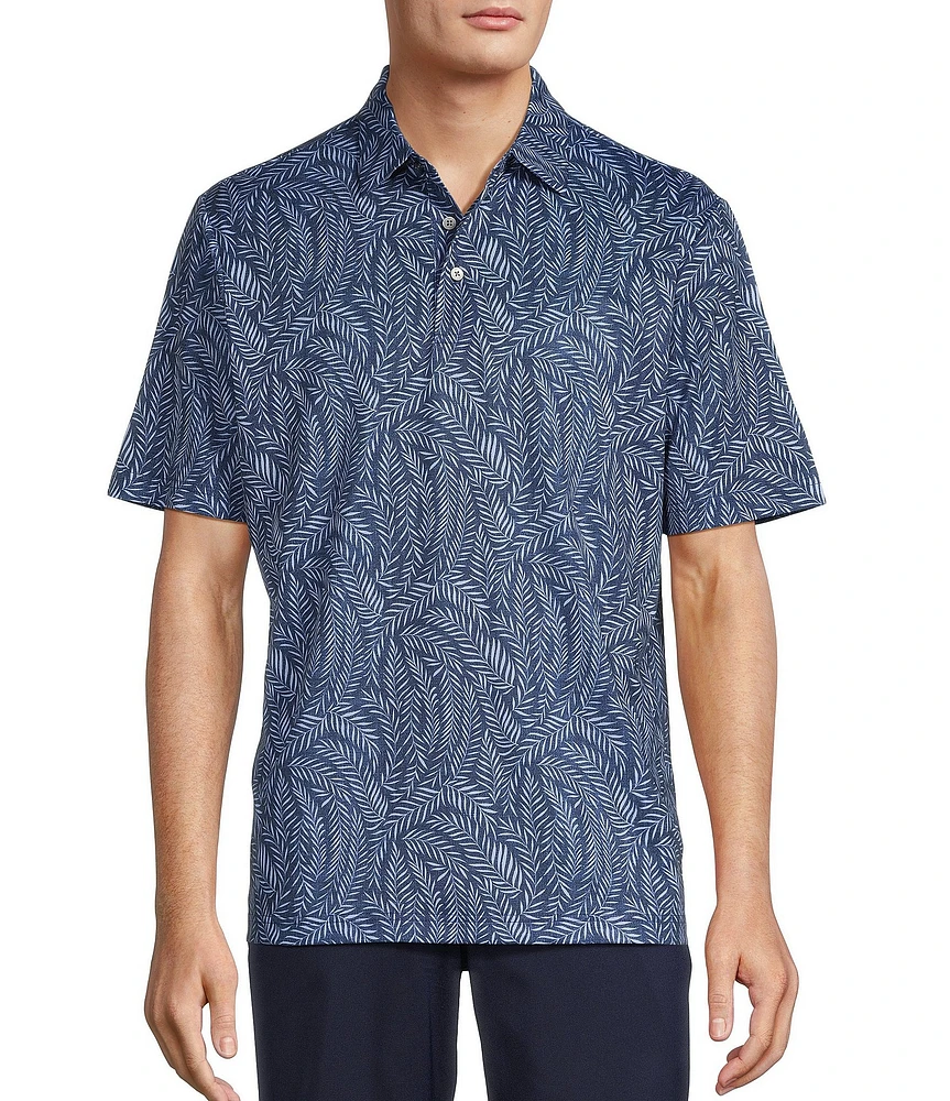 Roundtree & Yorke Performance Short Sleeve Mini Palm Leaf Print Polo Shirt