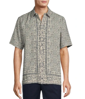 Roundtree & Yorke Short Sleeve Border Print Polynosic Sport Shirt