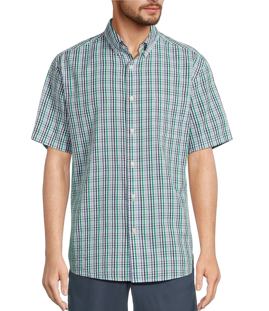 Roundtree & Yorke Short Sleeve Check Pattern Seersucker Sport Shirt