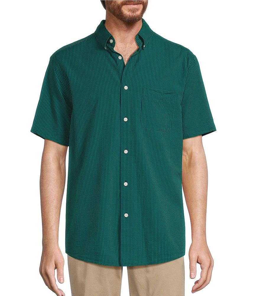 Roundtree & Yorke Short Sleeve Gingham Seersucker Sport Shirt