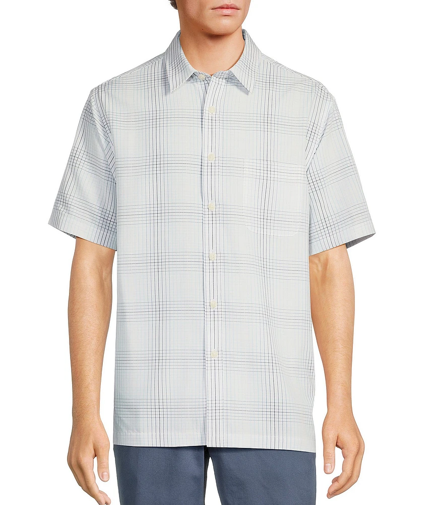Roundtree & Yorke Short Sleeve Jacquard Plaid Sport Shirt
