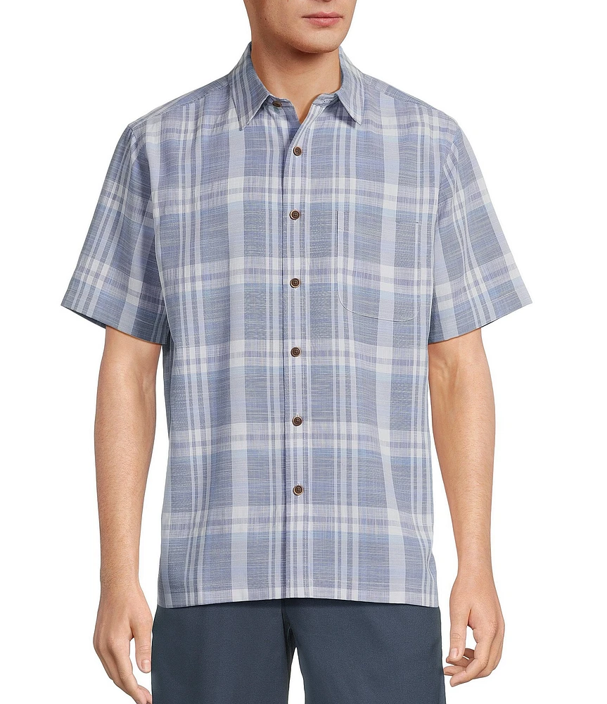 Roundtree & Yorke Short Sleeve Large Plaid Polynosic Sport Shirt