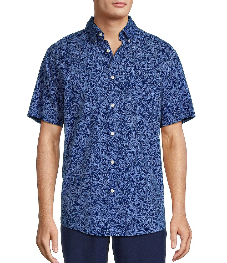 Roundtree & Yorke Short Sleeve Leaf Print Seersucker Sport Shirt