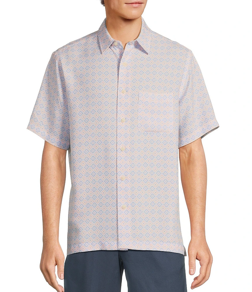 Roundtree & Yorke Short Sleeve Medallion Print Polynosic Sport Shirt