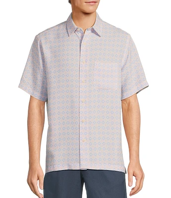 Roundtree & Yorke Short Sleeve Medallion Print Polynosic Sport Shirt