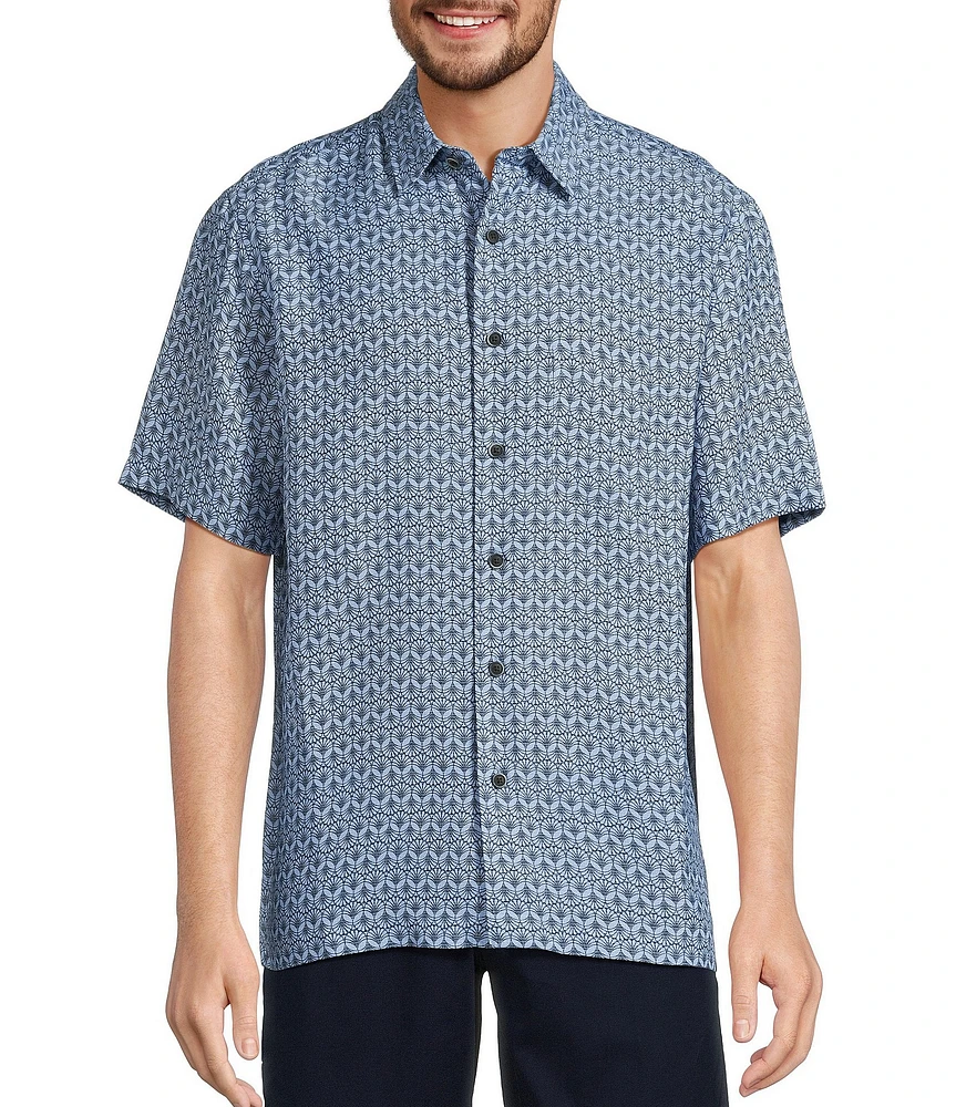 Roundtree & Yorke Short Sleeve Shell Print Polynosic Jacquard Sport Shirt