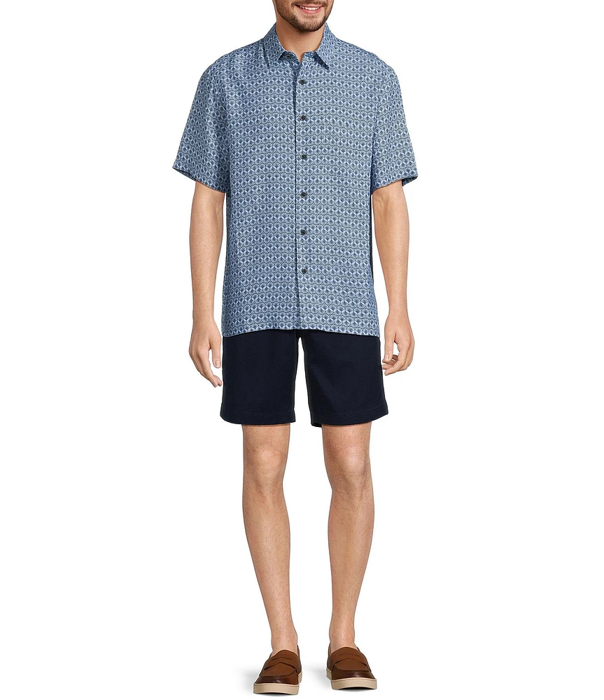 Roundtree & Yorke Short Sleeve Shell Print Polynosic Jacquard Sport Shirt